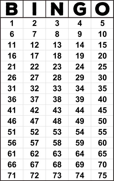 bingo numbers for each letter.
